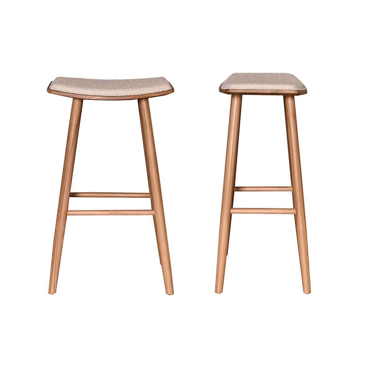 Lot de 2 tabourets de bar en teck massif assise bouclette 75 cm - Image 2