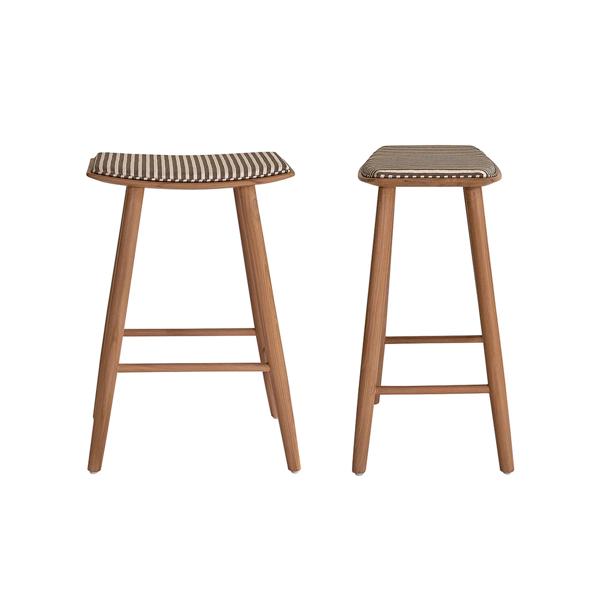 Lot de 2 tabourets de bar en teck massif et assise Ă rayures 65 cm - Image 2