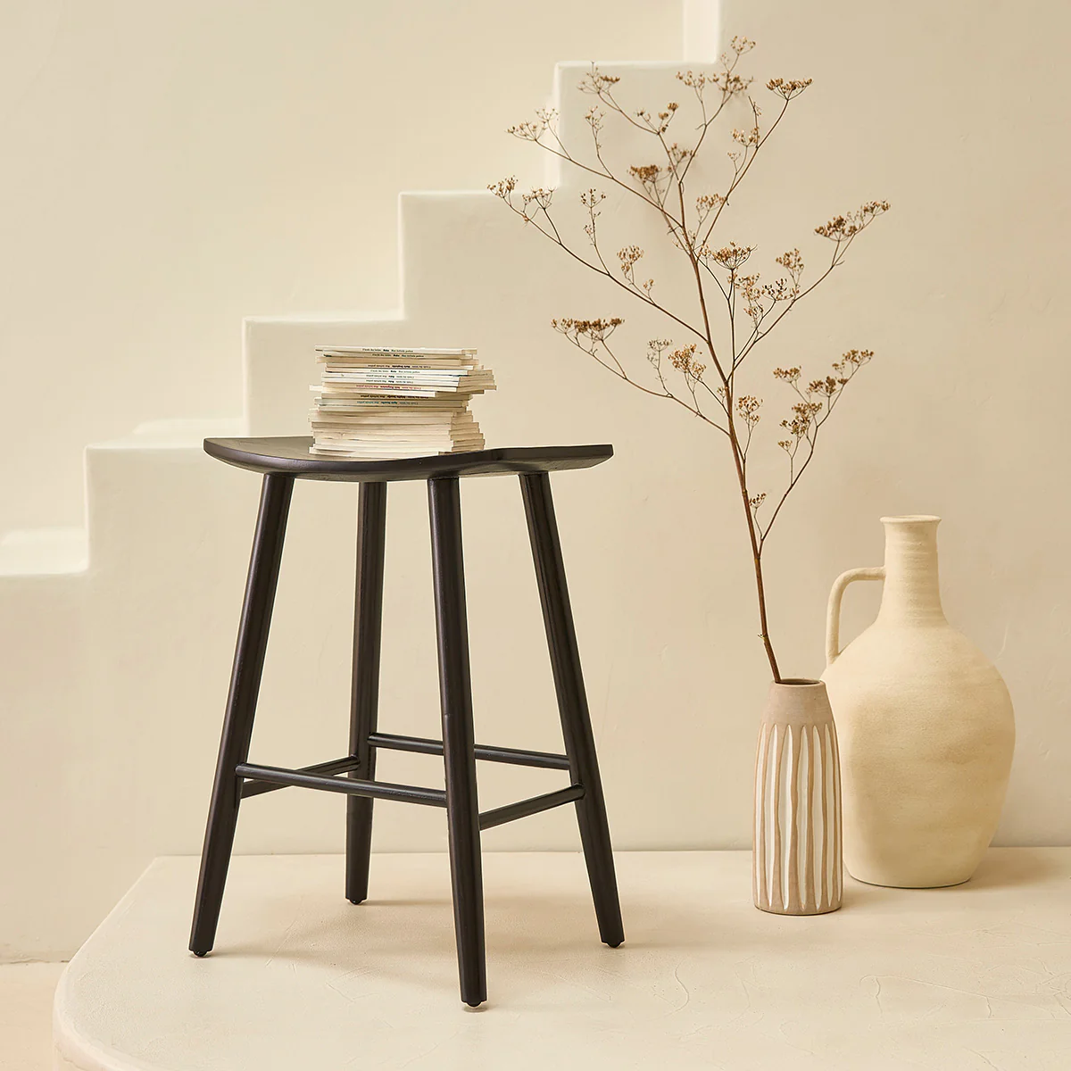 Lot de 2 tabourets de bar en teck massif noir 65 cm - Image 3