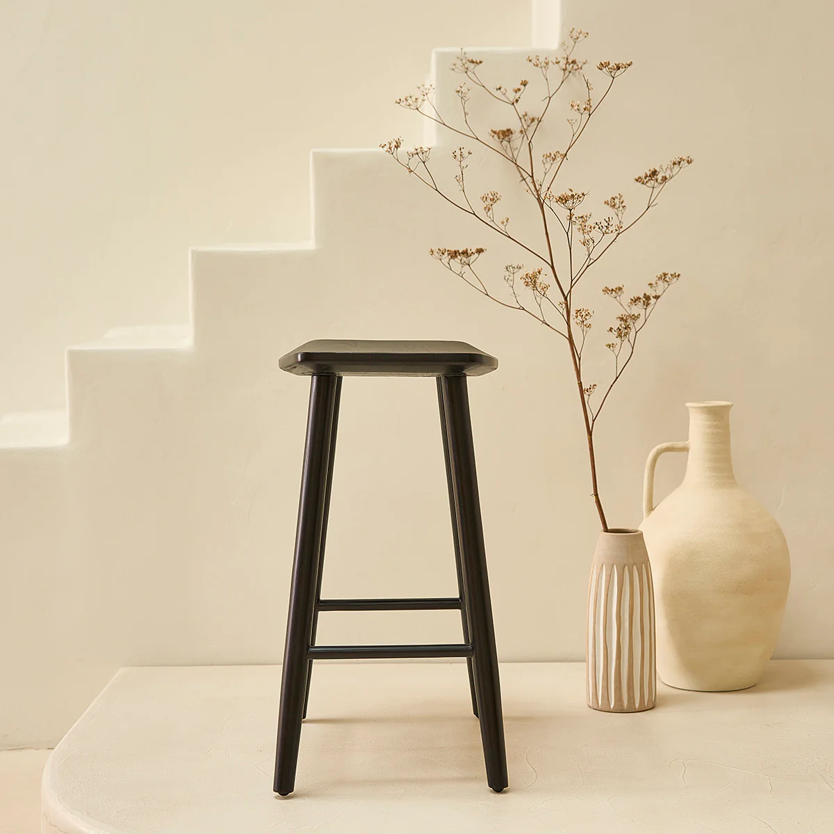 Lot de 2 tabourets de bar en teck massif noir 65 cm - Image 4