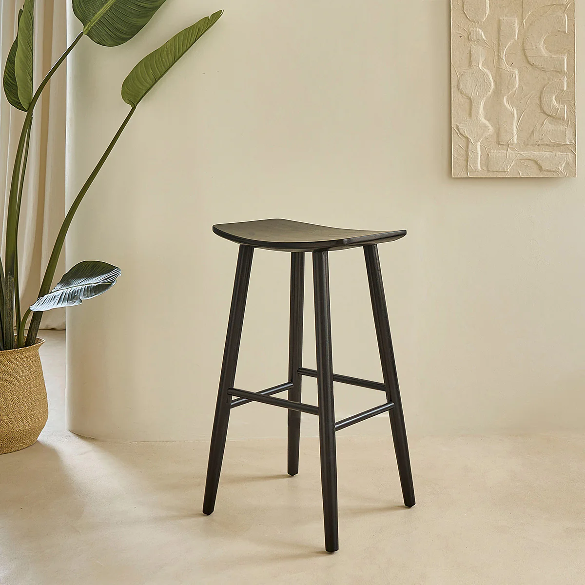 Lot de 2 tabourets de bar en teck massif noir 75 cm - Image 3