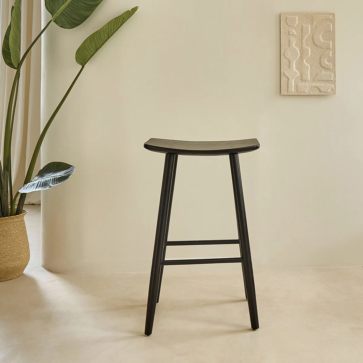 Lot de 2 tabourets de bar en teck massif noir 75 cm - Image 4