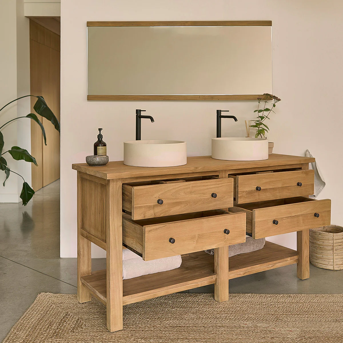 Meuble de salle de bain en teck massif 150 cm - Image 3