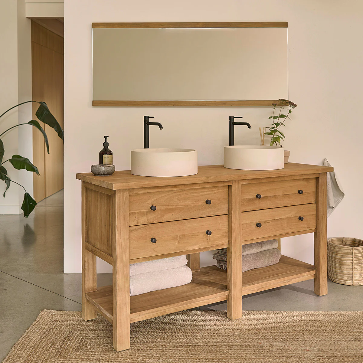 Meuble de salle de bain en teck massif 150 cm - Image 4