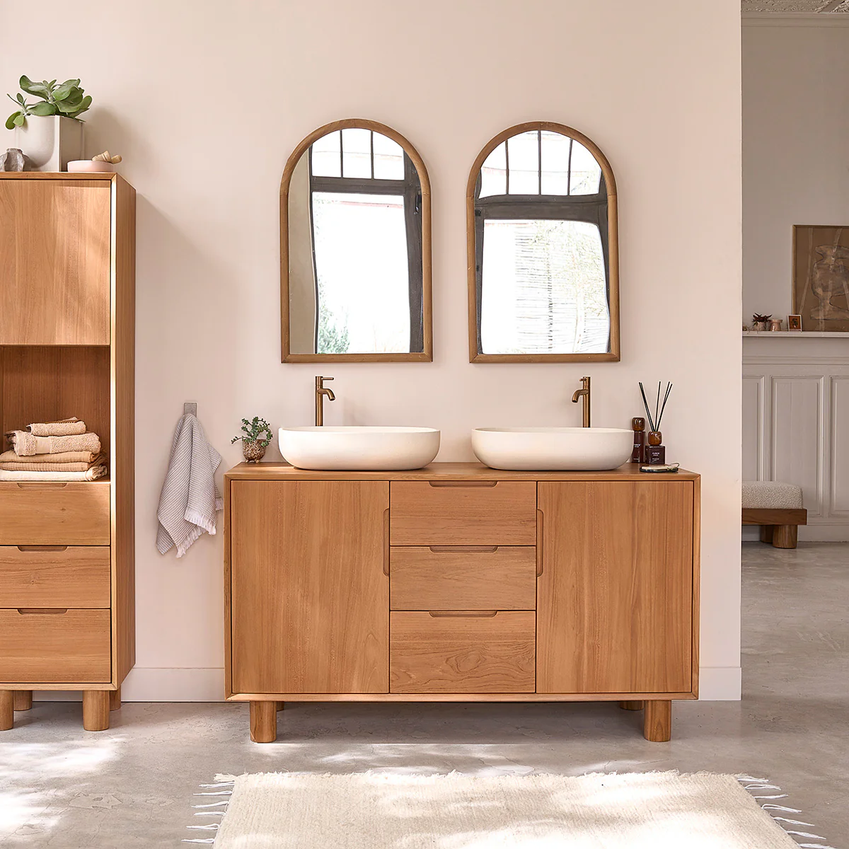 Meuble de salle de bain en teck massif 140 cm