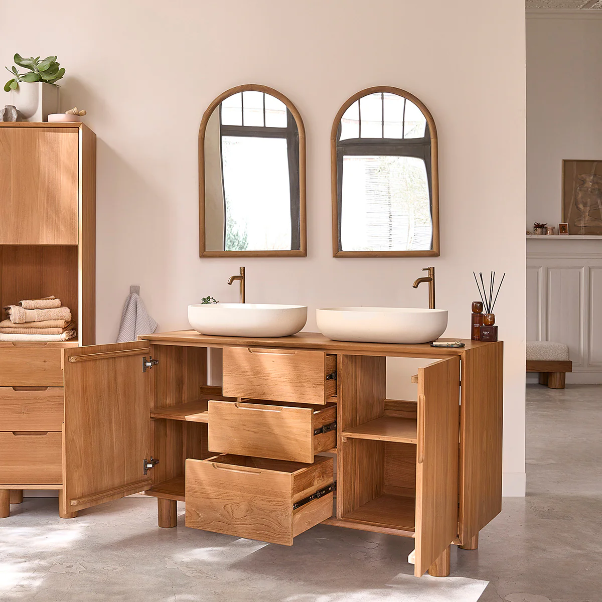 Meuble de salle de bain en teck massif 140 cm - Image 4