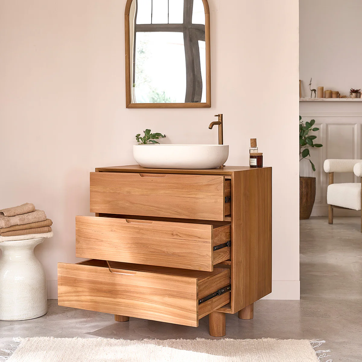 Meuble de salle de bain en teck massif 80 cm - Image 3