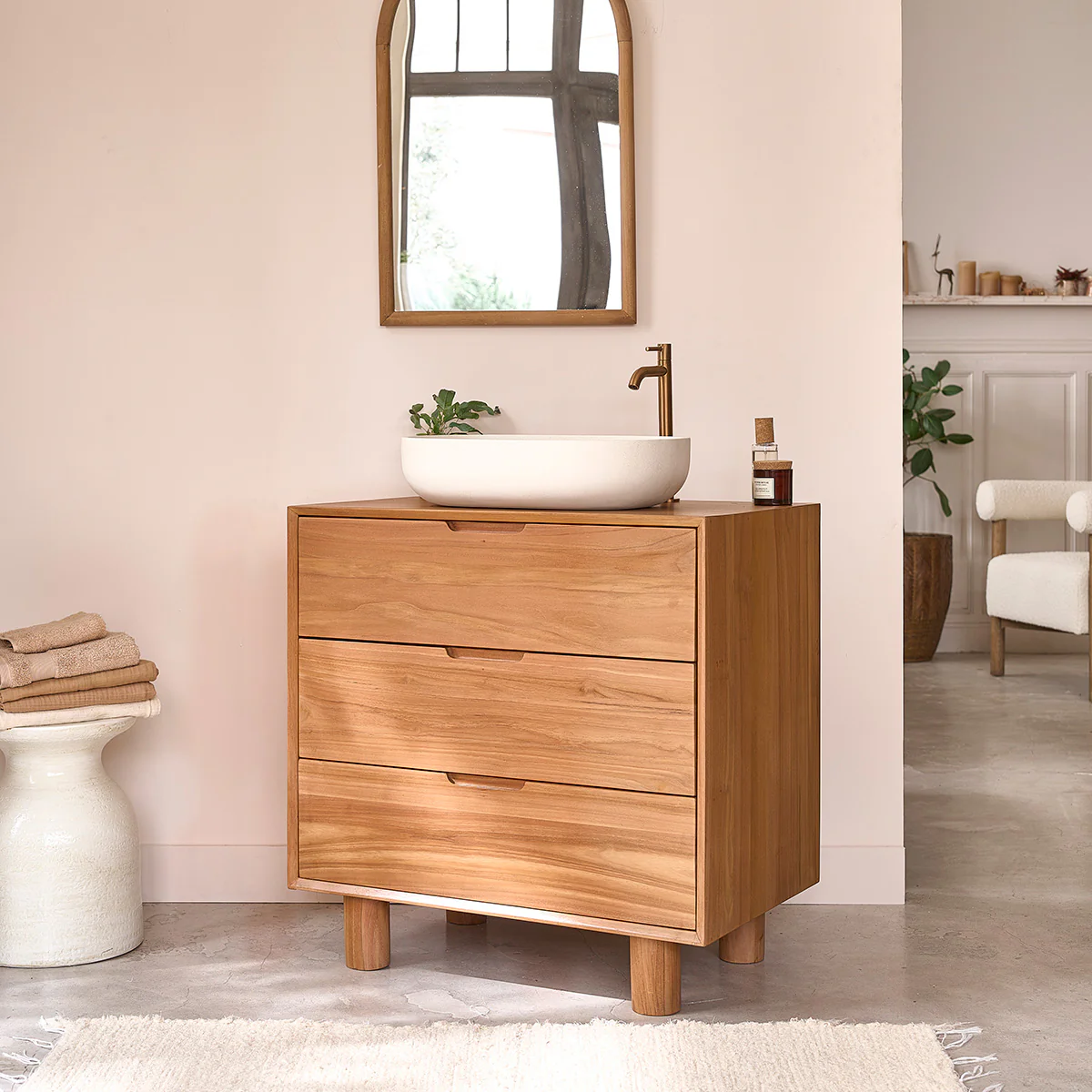 Meuble de salle de bain en teck massif 80 cm - Image 4