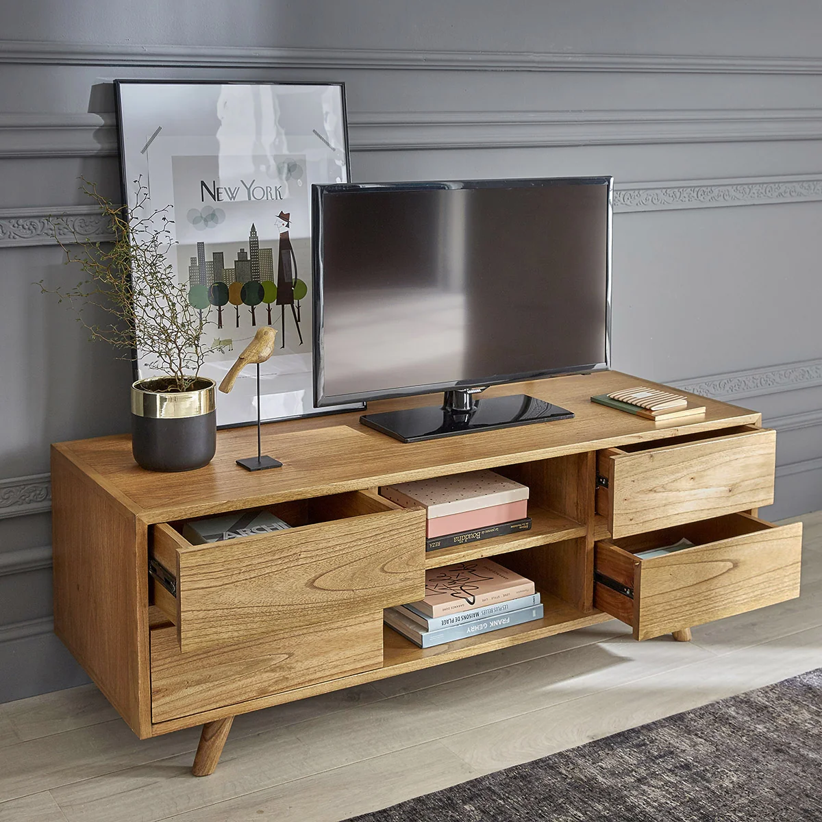 Meuble TV en mindi massif 140 cm - Image 3