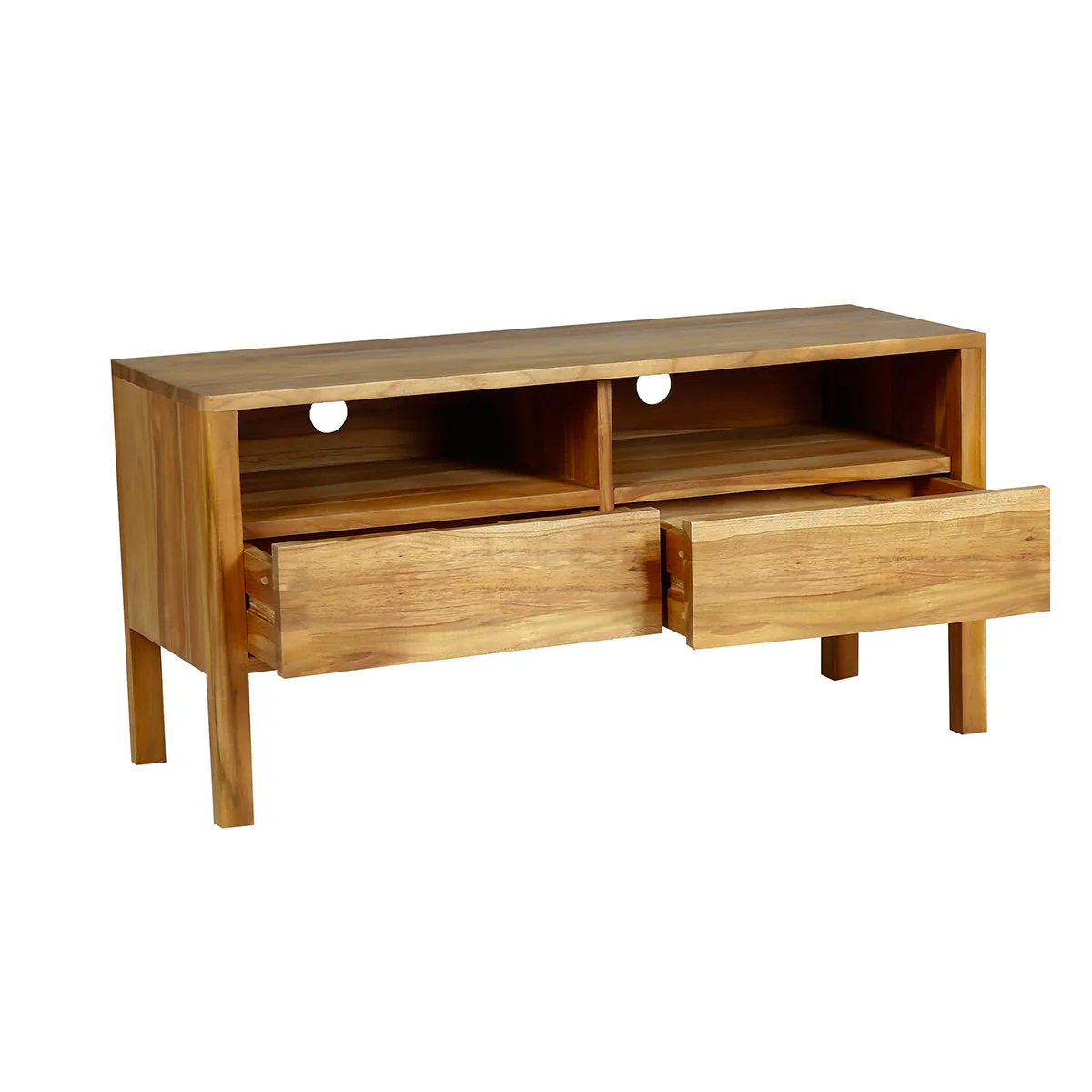 Meuble TV en teck massif 2 tiroirs 100 cm - Image 3