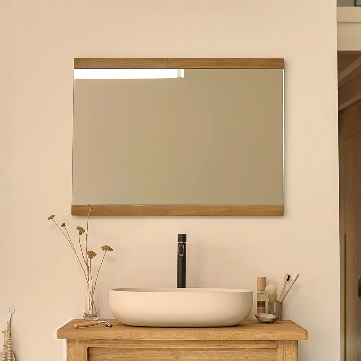 Miroir en teck massif recyclé 80x60 cm