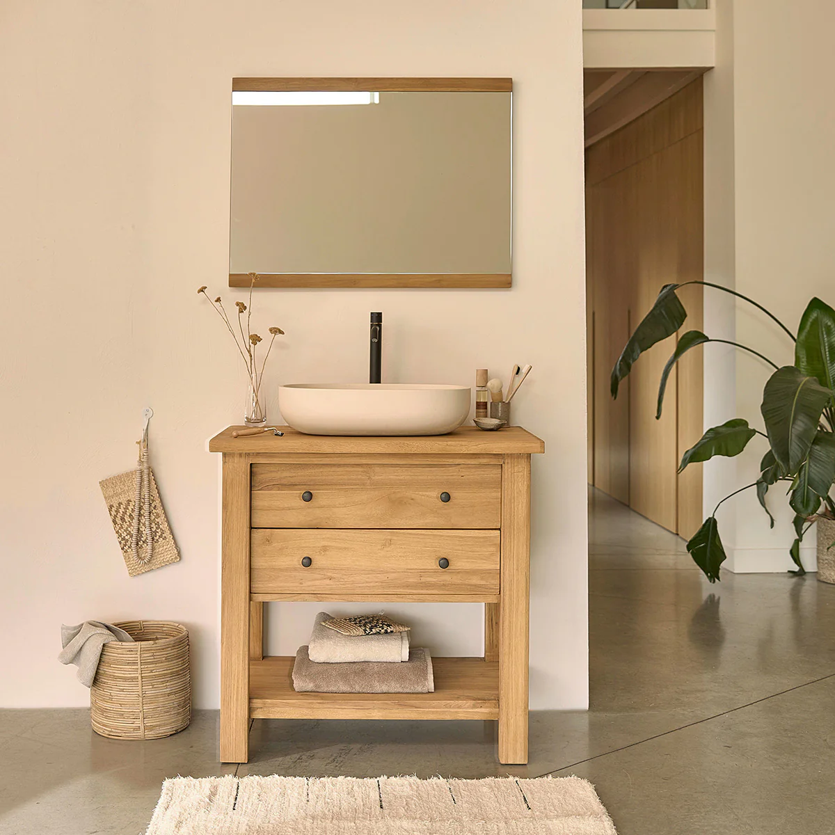 Miroir en teck massif recyclé 80x60 cm - Image 4