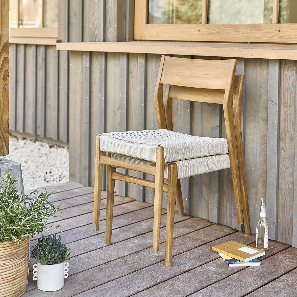 Salon de jardin en teck massif et cordage beige 8 pers. - Image 5