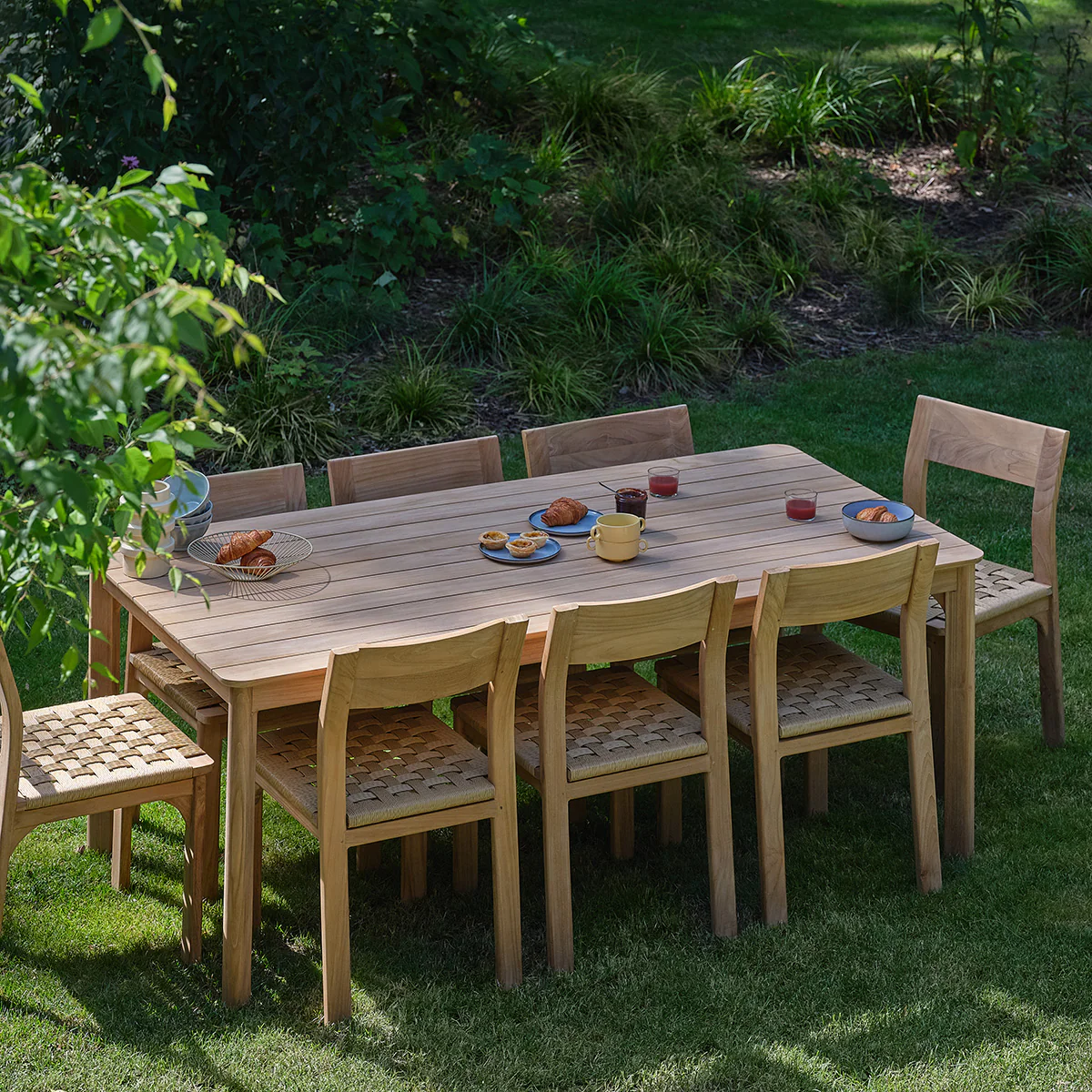 Salon de jardin en teck massif et rotin 8 pers.