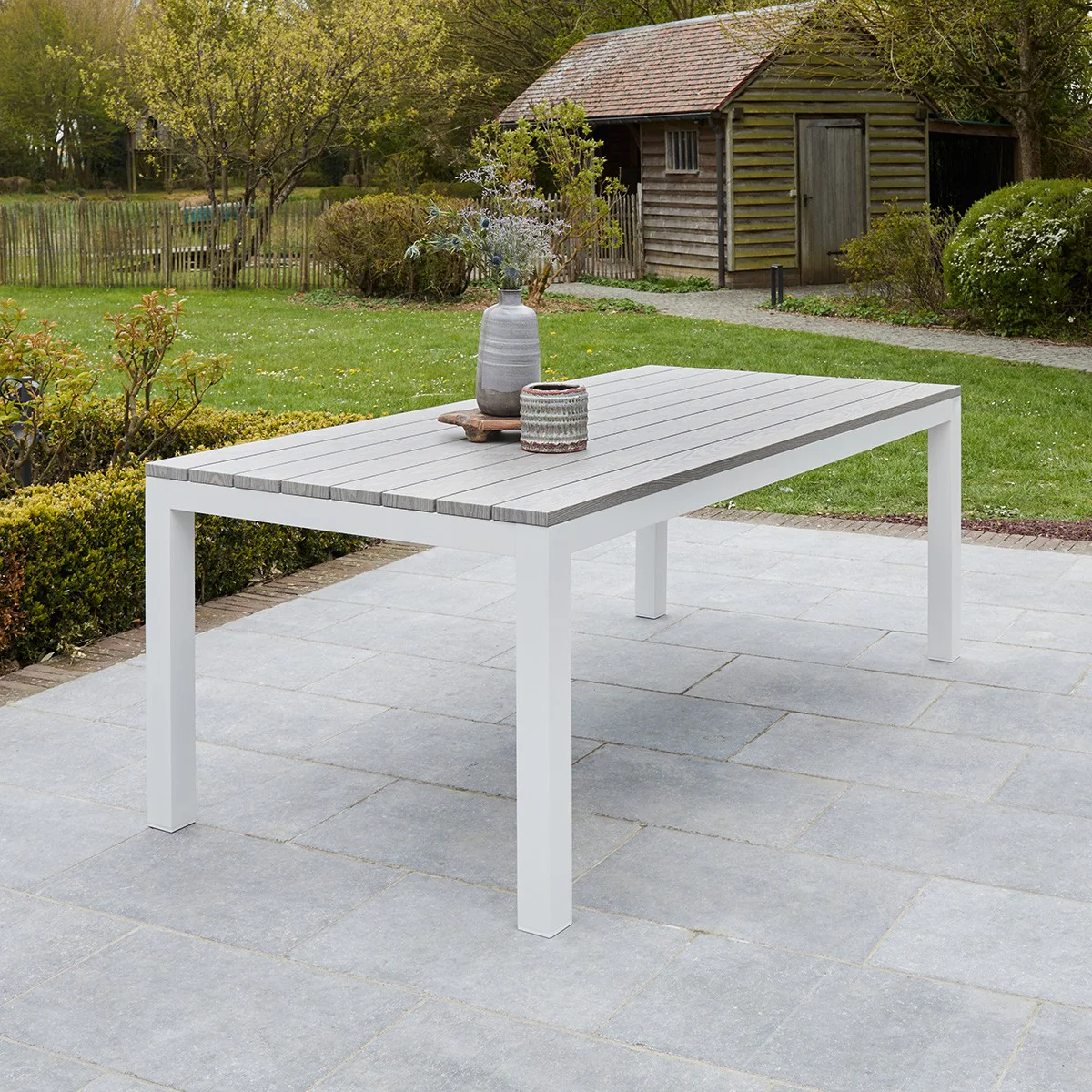 Salon de jardin aluminium blanc et textilène gris 8 pers. - Image 3