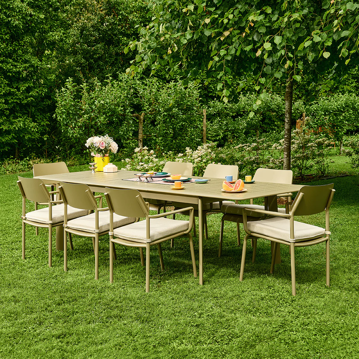 Salon de jardin en aluminium extensible kaki clair 6/10 pers. - Image 3