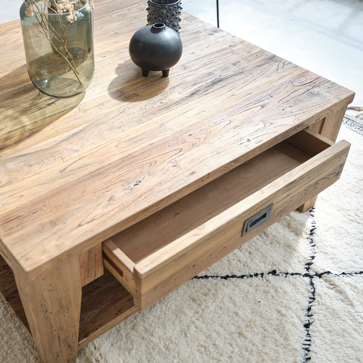 Table basse en teck massif recyclé 100 cm - Image 3