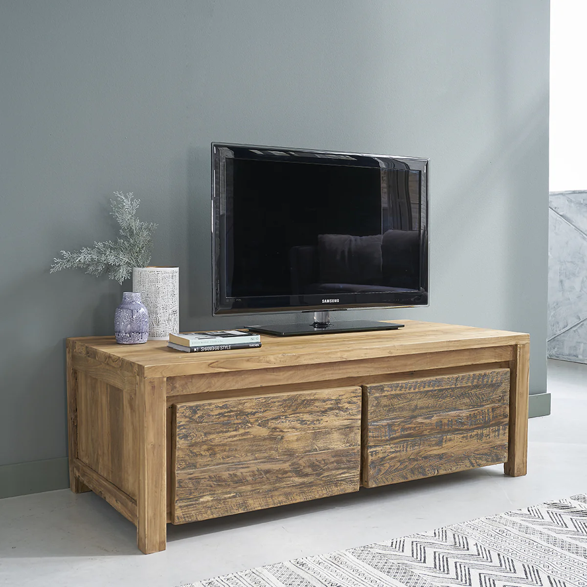 Table basse en teck massif recyclé 120 cm - Image 3