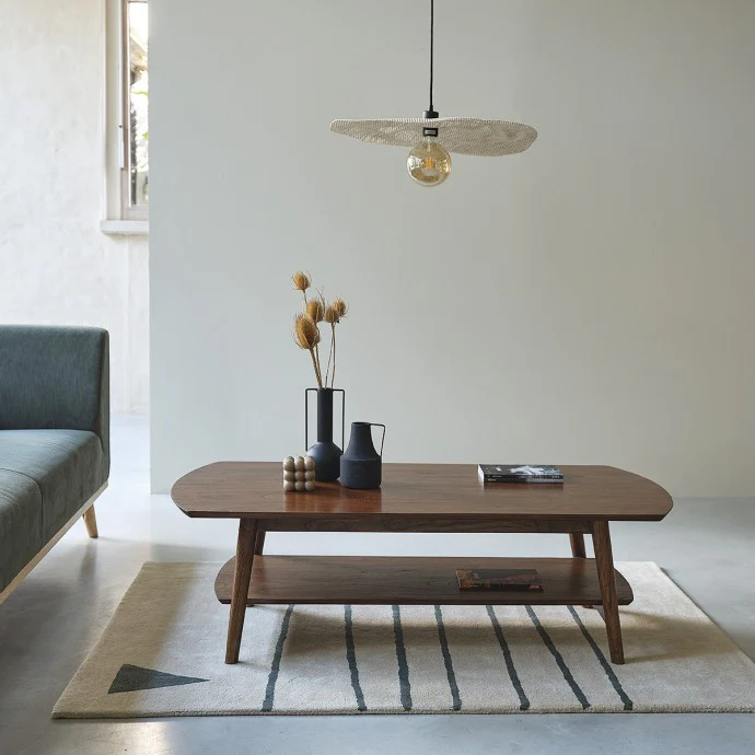 Table basse en mindi massif finition noyer 130 cm - Image 3