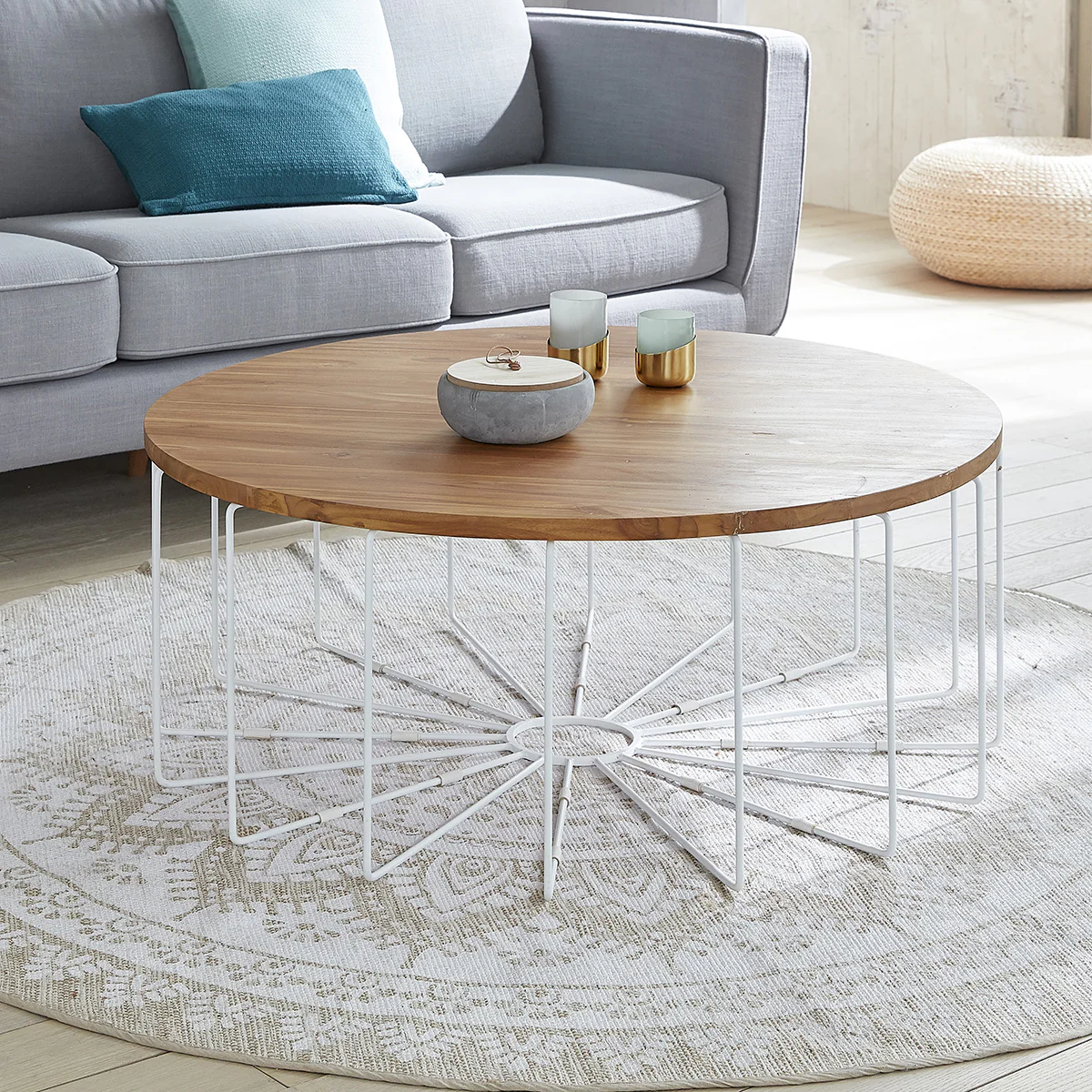 Table basse en teck massif et métal à 100 cm - Image 3