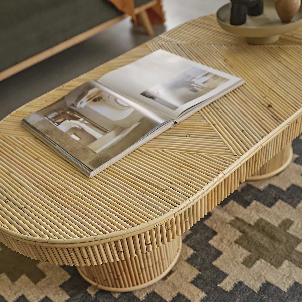 Table basse en canne de rotin 120 cm - Image 4