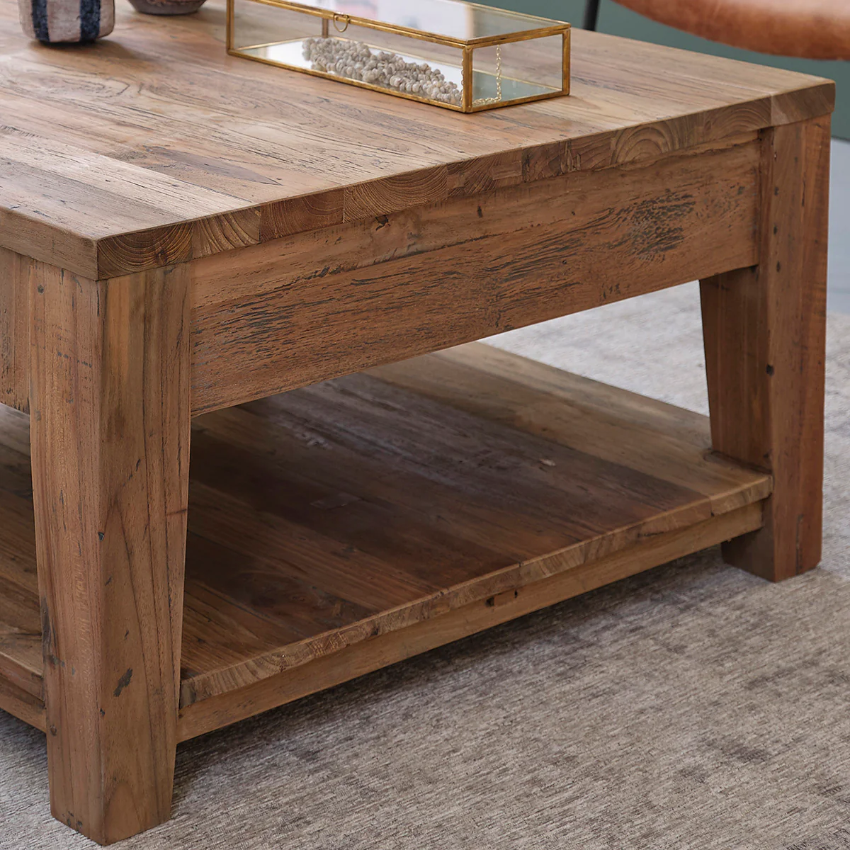 Table basse en teck massif recyclé 80 cm - Image 6