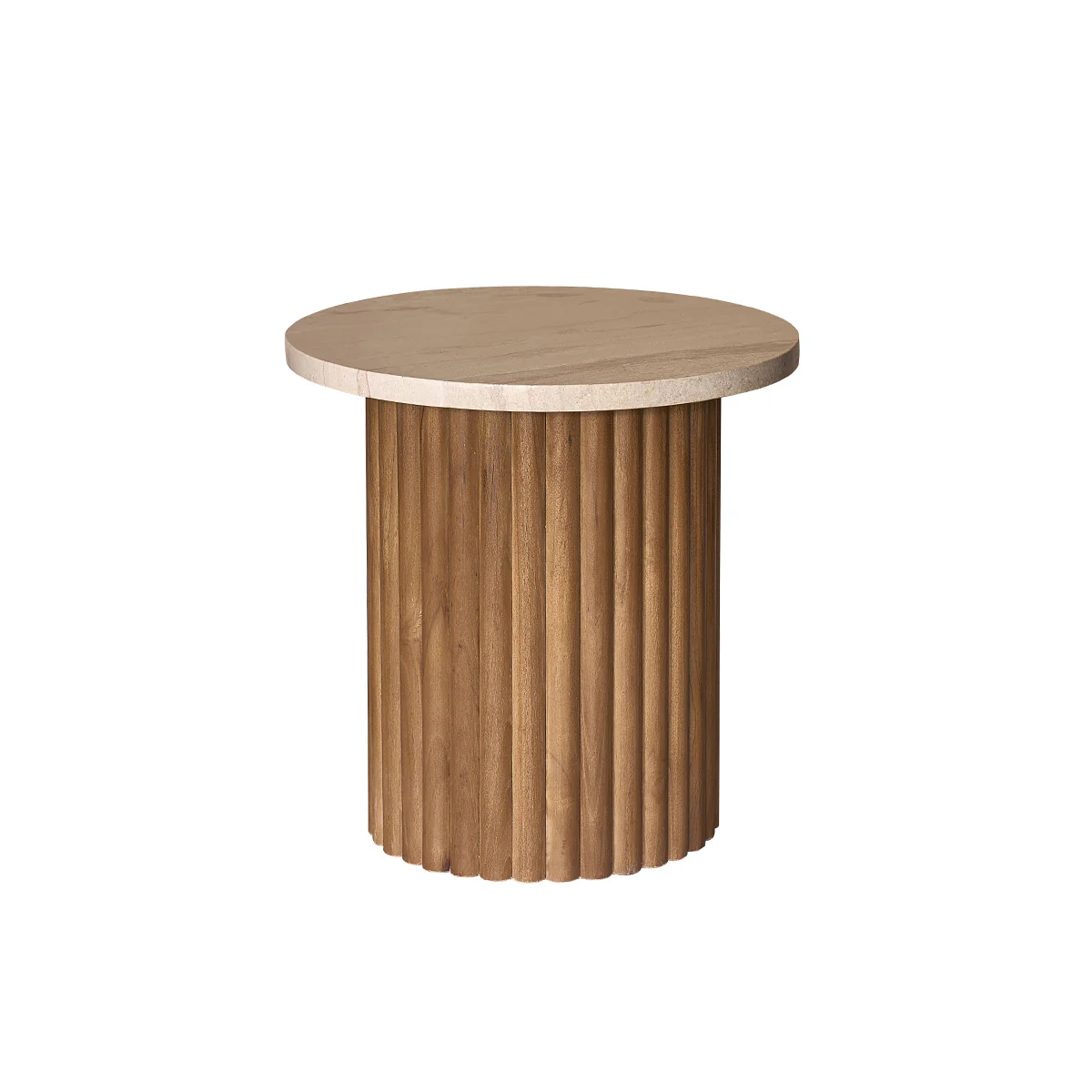 Table d'appoint en teck massif et marbre ronde - Image 2