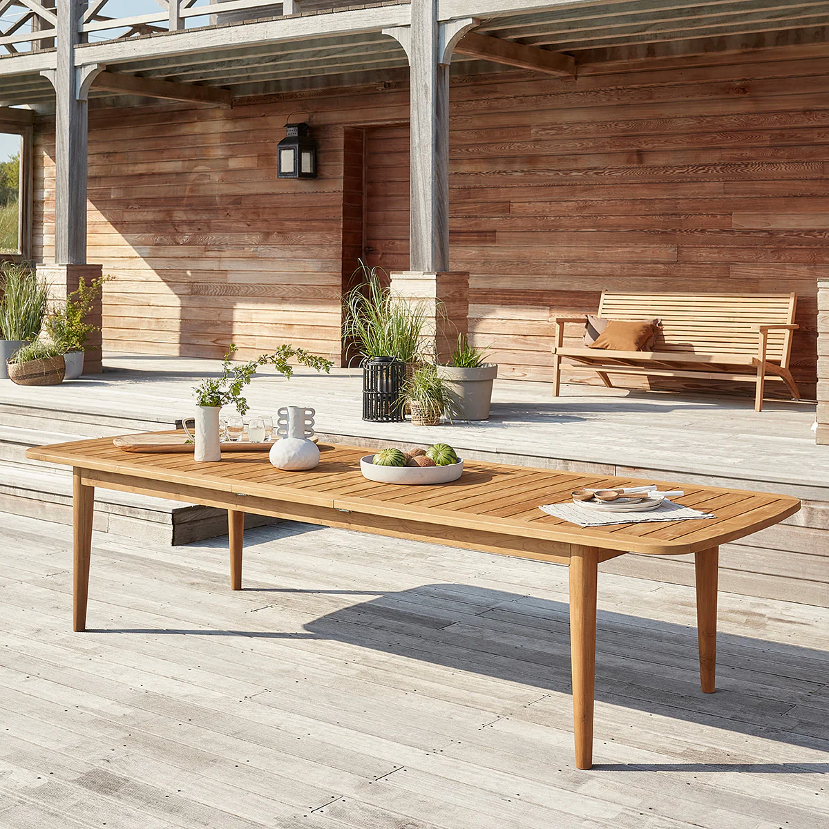 Table de jardin en teck massif recyclé extensible 10/12pers.
