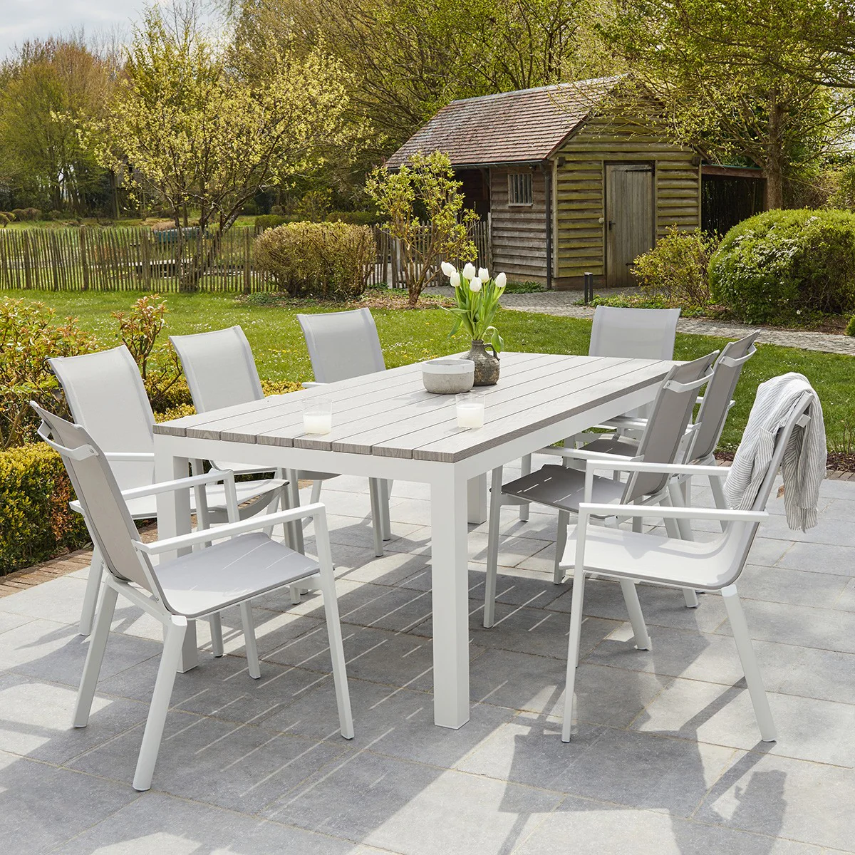 Table de jardin en aluminium blanc et gris 8 pers. - Image 4
