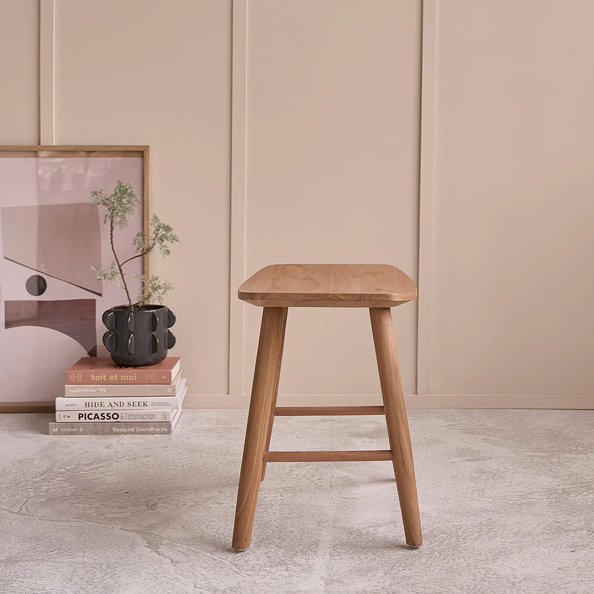 Tabouret de bar en teck massif 45 cm - Image 3