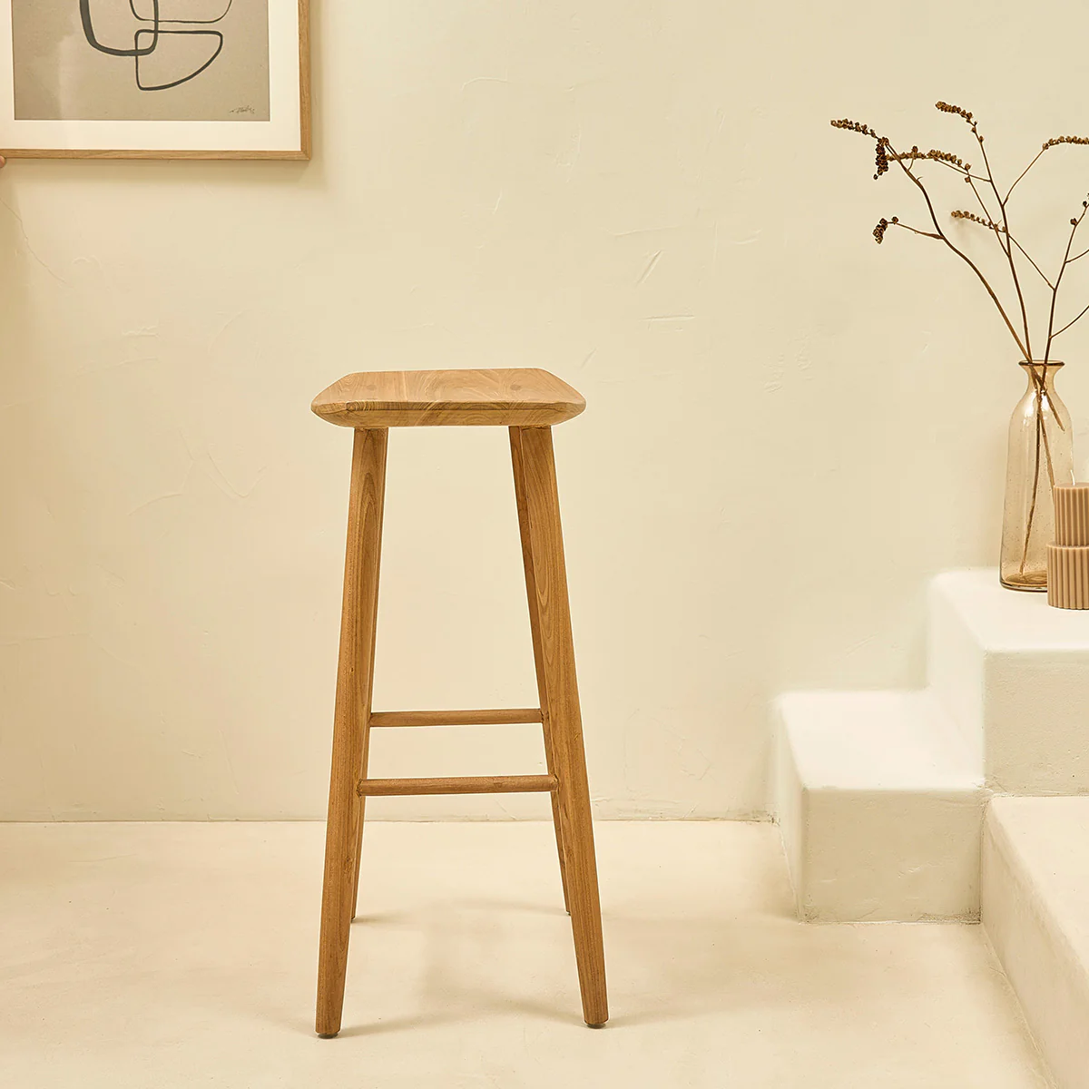 Tabouret de bar en teck massif 75 cm - Image 3