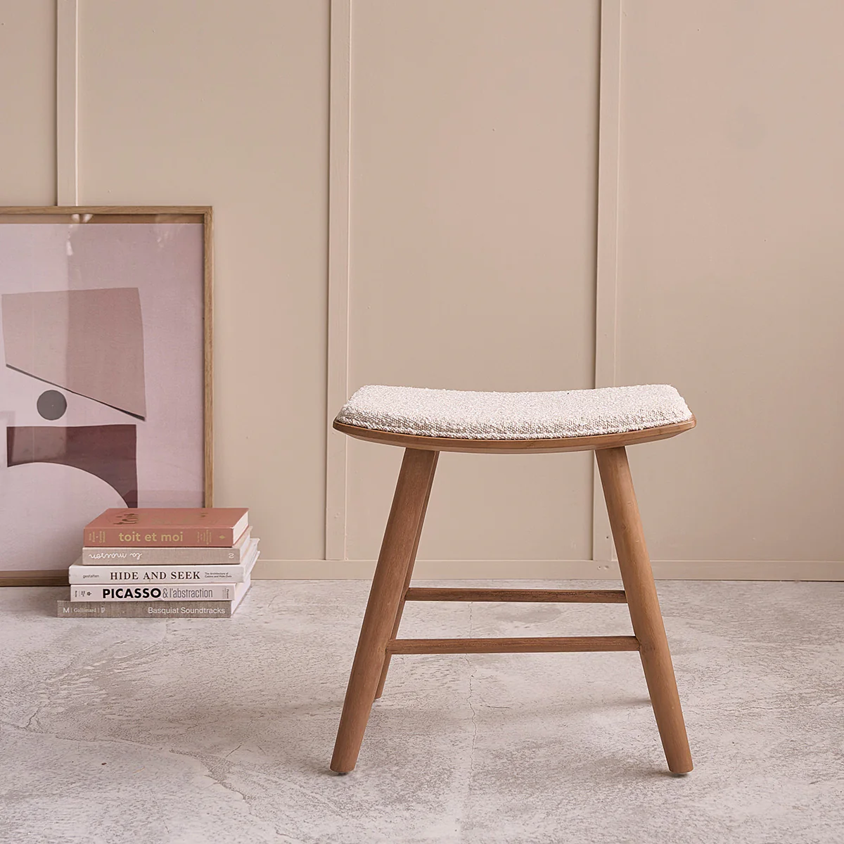 Tabouret de bar en teck massif assise bouclette 45 cm - Image 4