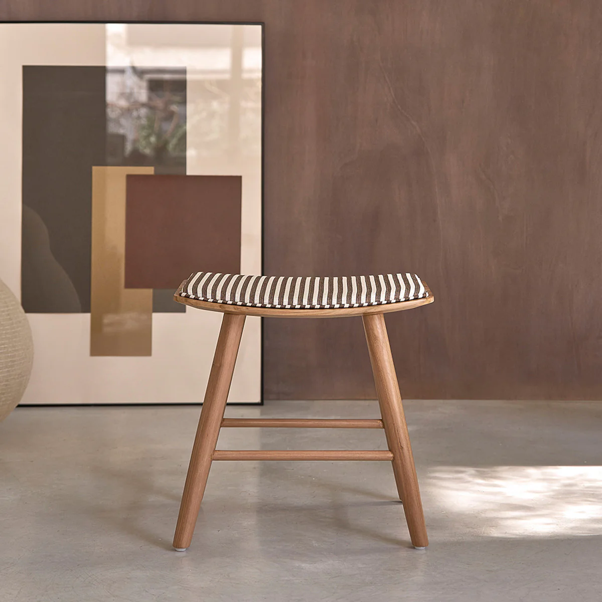Tabouret de bar en teck massif et assise Ă rayures 45 cm - Image 4