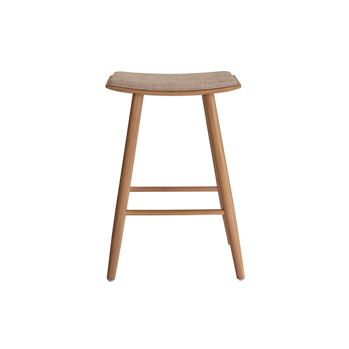 Tabouret de bar en teck massif et velours grĂšge 65 cm - Image 2
