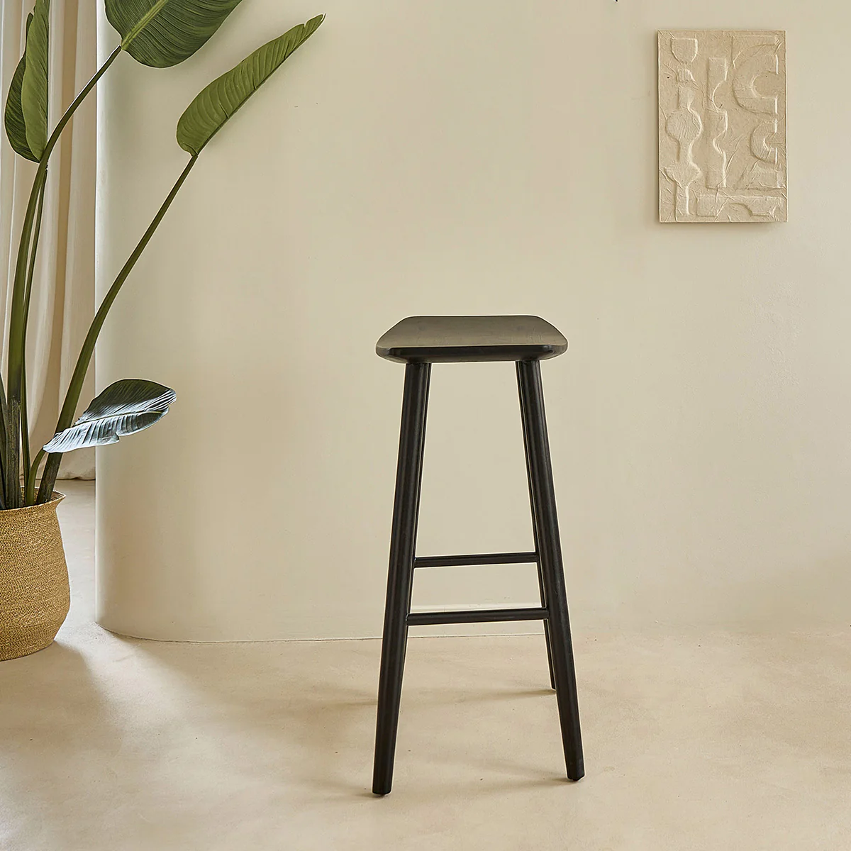 Tabouret de bar en teck massif noir 75 cm - Image 4