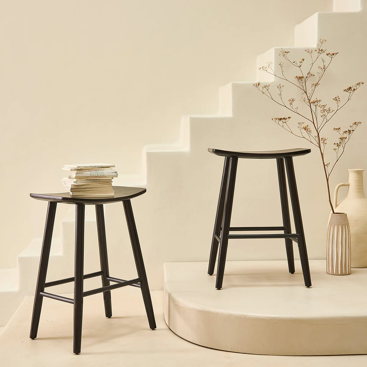 Tabouret de bar en teck massif noir 65 cm - Image 4