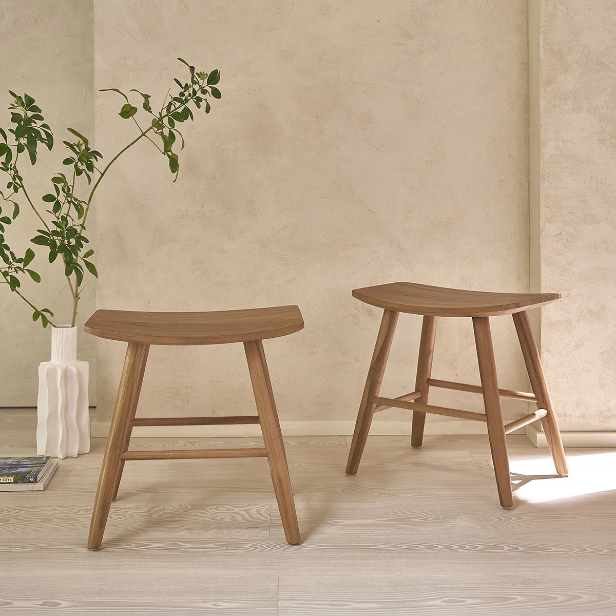 Lot de 2 tabourets de bar en teck massif 45 cm