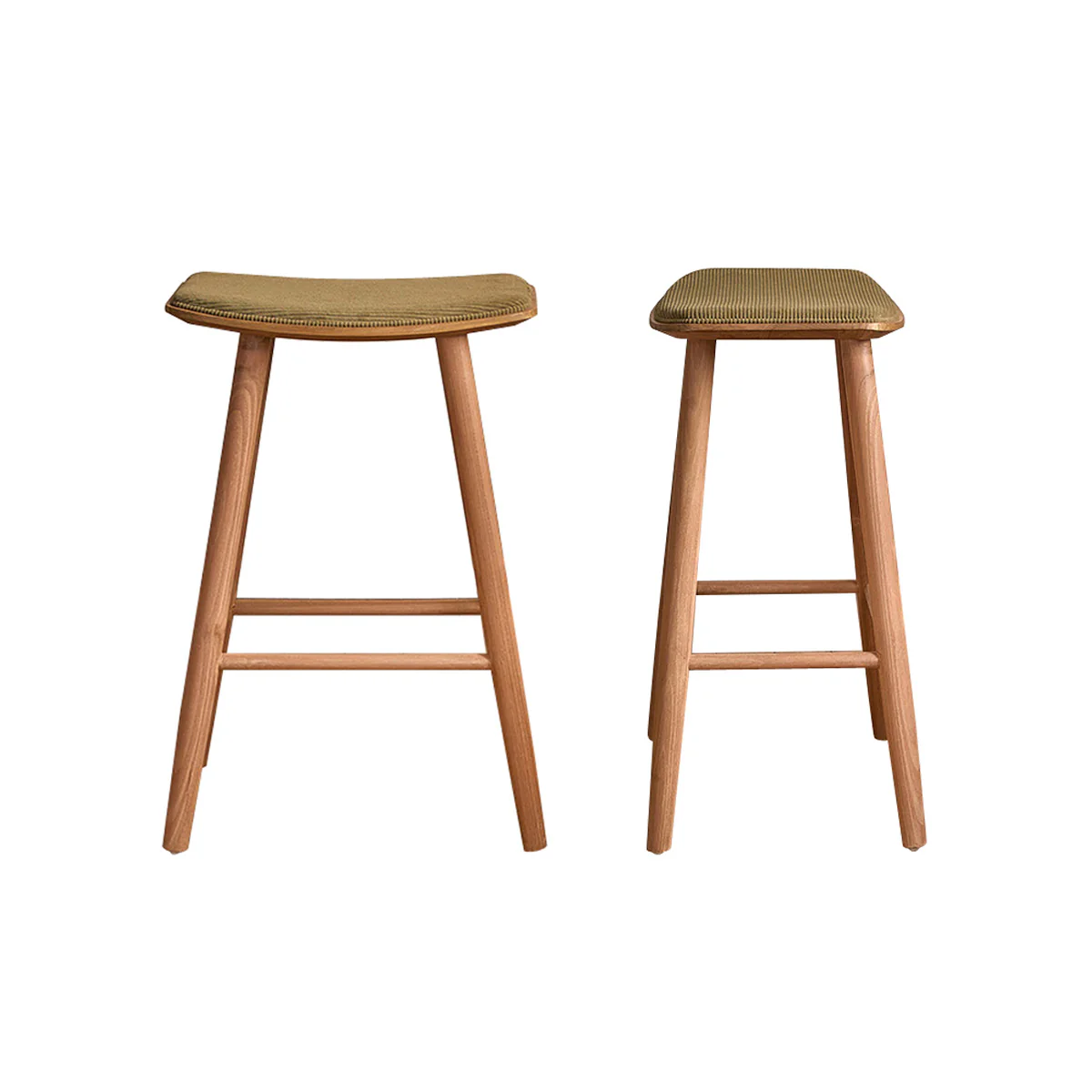 Lot de 2 tabourets de bar en teck massif assise velours cÎtelé 65 cm - Image 2